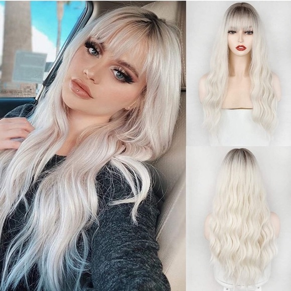 New Long Wavy Ombre Synthetic Wig with Bangs